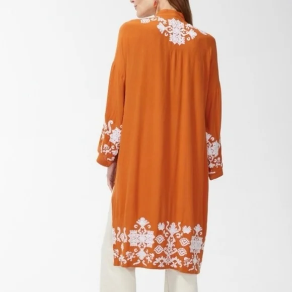 Women’s Chicos Embroidered Terracotta Kimono Cardigan Size L/XL Pockets Boho - Picture 3 of 8